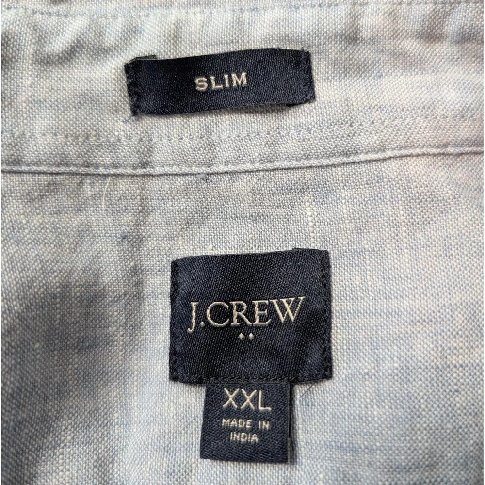 J Crew Size XXL Linen Blend Shirt Slim Fit Short Sleeve Button Down Preppy